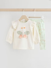Cream Stripe Bunny - طقم من رداء علوي بكُم طويل وبنطلون ضيِّق للبيبي - صورة 1 من 12