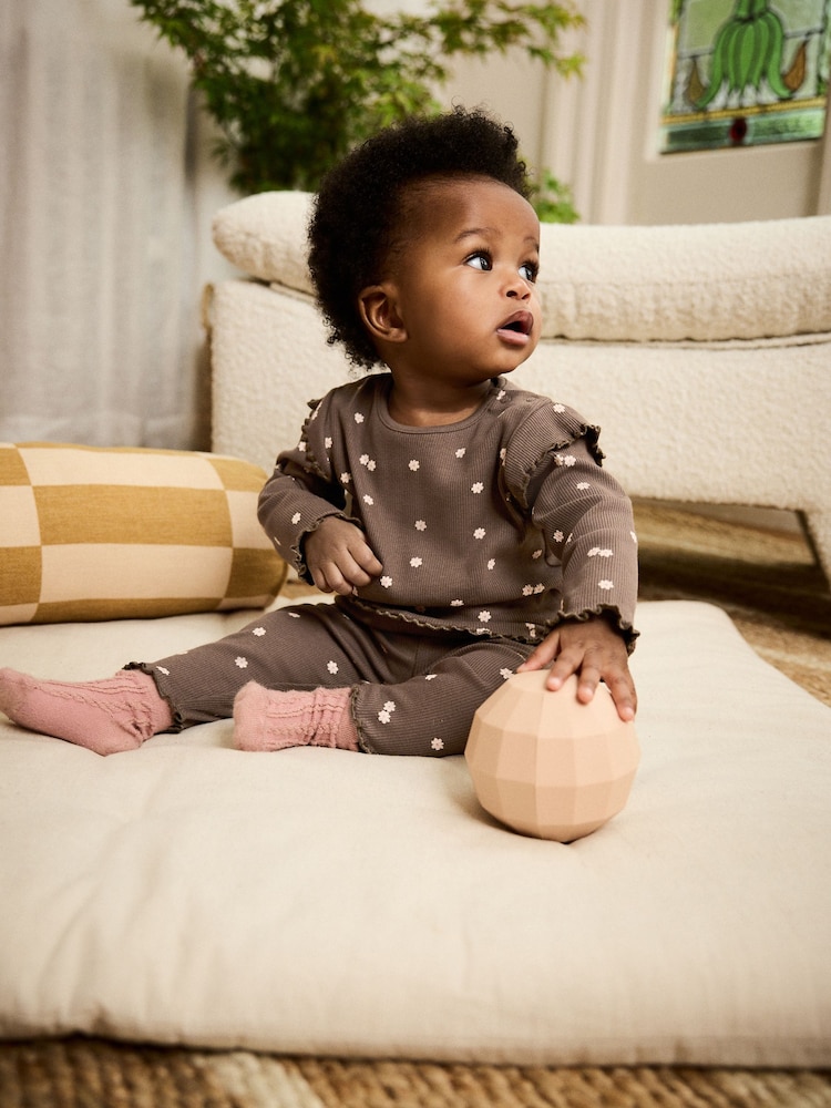 Chocolate Brown Ditsy Baby Top and Leggings 2 Piece Set (0mths-2yrs) - Image 1 of 14 Chocolate Brown Ditsy Baby Top and Leggings 2 Piece Set (0mths-2yrs) - Image 1 of 14