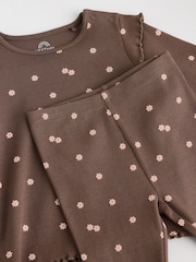 Chocolate Brown Ditsy Baby Top and Leggings 2 Piece Set (0mths-2yrs) - Image 12 of 14
