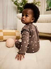 Chocolate Brown Ditsy Baby Top and Leggings 2 Piece Set (0mths-2yrs) - Image 3 of 14