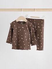 Chocolate Brown Ditsy Baby Top and Leggings 2 Piece Set (0mths-2yrs) - Image 5 of 14