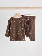 Chocolate Brown Ditsy Baby Top and Leggings 2 Piece Set (0mths-2yrs) - Image 6 of 14