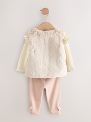 Pink/Cream Baby Fur Gilet, Top and Leggings 3 Piece Set (0mths-2yrs) - Image 9 of 11