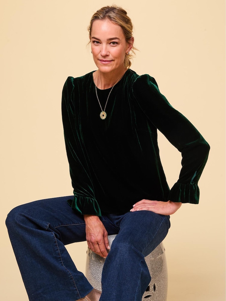 Aspiga Green Victoria Velvet Top - Image 1 of 4 Aspiga Green Victoria Velvet Top - Image 1 of 4
