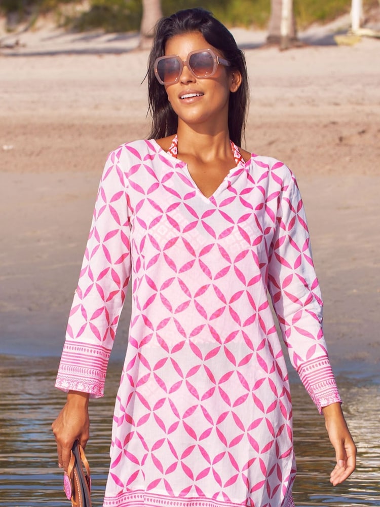 Aspiga Pink 100% Cotton Guadalupe Short Tunic Top - Image 2 of 5
