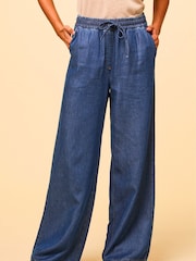 Aspiga Blue 100% Cotton Juliana Drawstring Trousers - Image 1 of 8