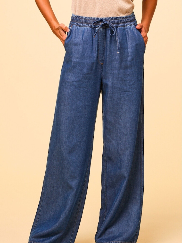 Aspiga Blue 100% Cotton Juliana Drawstring Trousers - Image 1 of 8