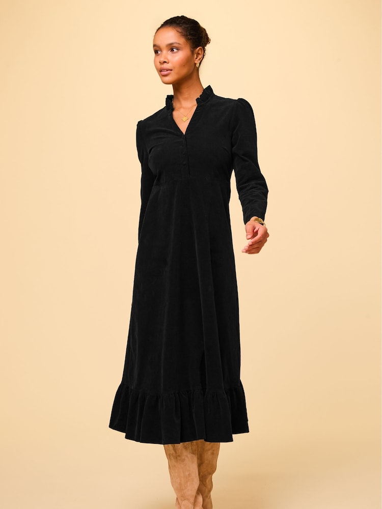 Aspiga Black 100% Cotton Percy Midi Stretch Corduroy Dress - Image 1 of 5