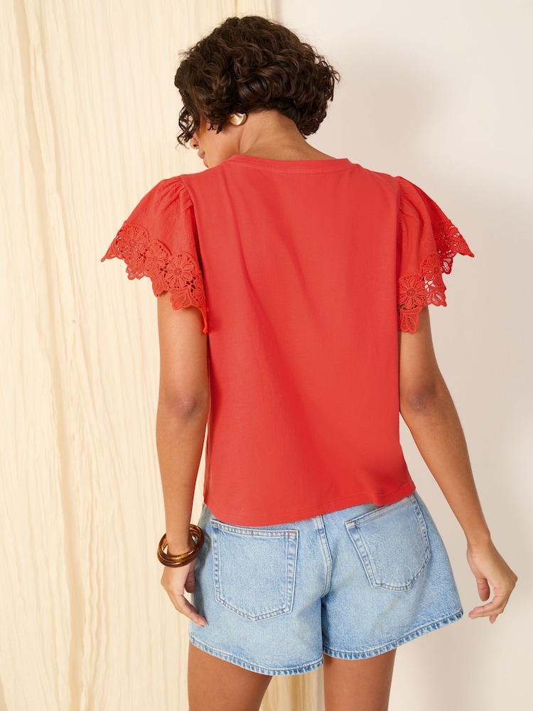Friends Like These Coral Broderie Flutter 100% Cotton T-Shirt - Image 4 of 4