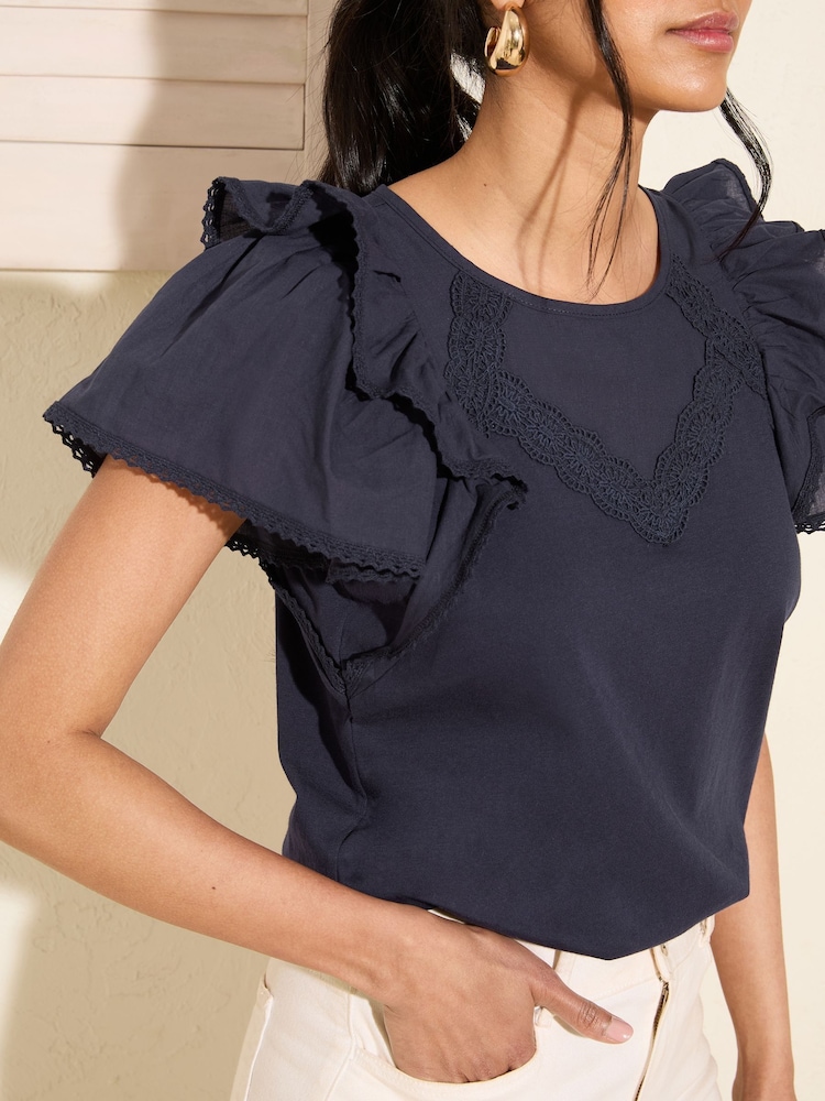 Marinha - Friends Like These Short Sleeve Jersey Woven 100% Cotton Top - Imagem 1 de 4