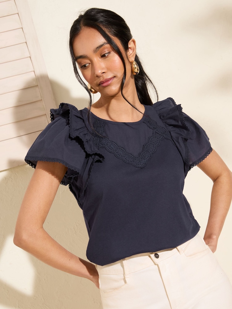 Marinha - Friends Like These Short Sleeve Jersey Woven 100% Cotton Top - Imagem 2 de 4