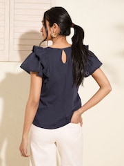 Marinha - Friends Like These Short Sleeve Jersey Woven 100% Cotton Top - Imagem 4 de 4