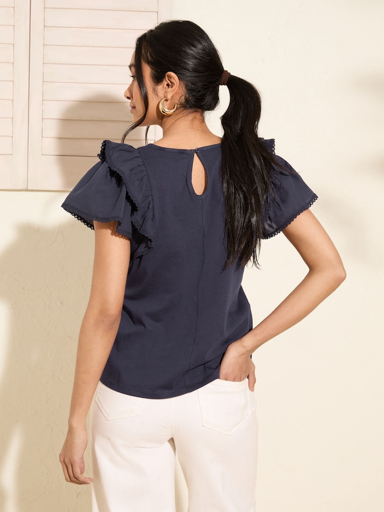 Friends Like These Navy Short Sleeve Jersey Woven 100% Cotton Top - Image 4 of 4 Friends Like These Navy Short Sleeve Jersey Woven 100% Cotton Top - Image 4 of 4
