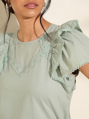 Friends Like These Sage Green Short Sleeve Jersey Woven 100% Cotton Top - Image 3 of 4