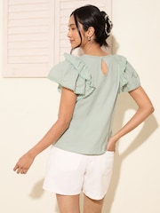 Friends Like These Sage Green Short Sleeve Jersey Woven 100% Cotton Top - Image 4 of 4