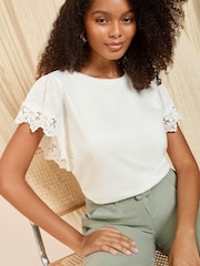 Friends Like These Cream Broderie Flutter 100% Cotton T-Shirt - Image 1 of 4