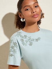 Friends Like These Pale Blue Floral Embellished 100% Cotton T-Shirt - Image 2 of 4