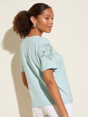 Friends Like These Pale Blue Floral Embellished 100% Cotton T-Shirt - Image 4 of 4