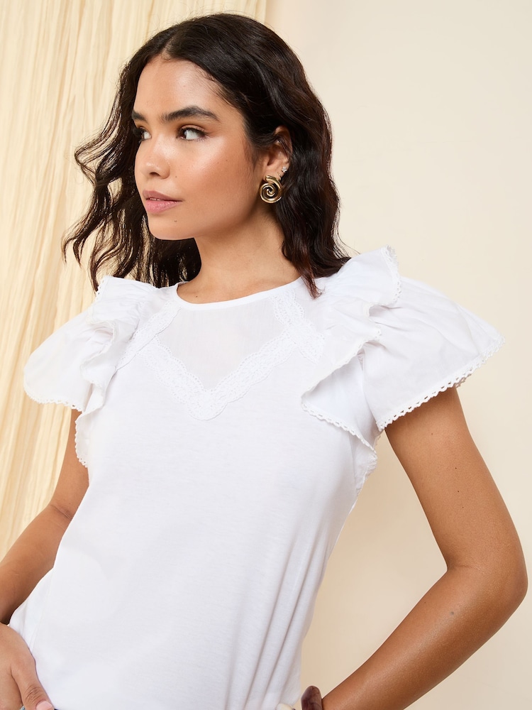 Friends Like These Ivory Short Sleeve Jersey Woven 100% Cotton Top - Image 1 of 5 Friends Like These Ivory Short Sleeve Jersey Woven 100% Cotton Top - Image 1 of 5