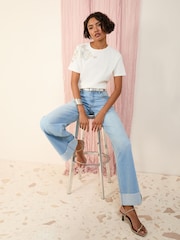 Friends Like These Cream Floral Embellished 100% Cotton T-Shirt - Image 3 of 4