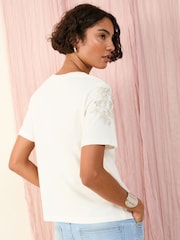 Friends Like These Cream Floral Embellished 100% Cotton T-Shirt - Image 4 of 4