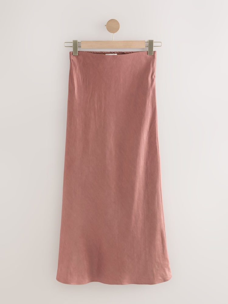 Pink - N.Premium Satin Midi Skirt with Linen - Bild 1 von 3