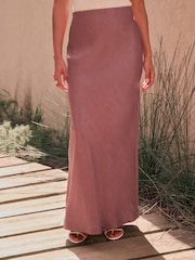 Pink - N.Premium Satin Midi Skirt with Linen - Bild 3 von 3