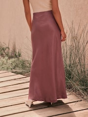 Pink N.Premium Satin Midi Skirt with Linen - Image 4 of 8