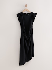 Black Ruched Short Sleeve Midi Dress - Image 1 of 3