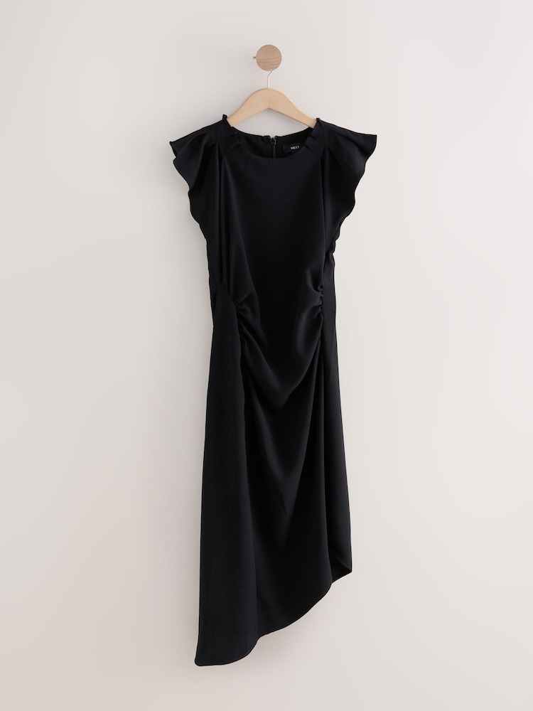 Black Ruched Short Sleeve Midi Dress - Image 1 of 3