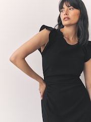 Black Ruched Short Sleeve Midi Dress - Image 4 of 7