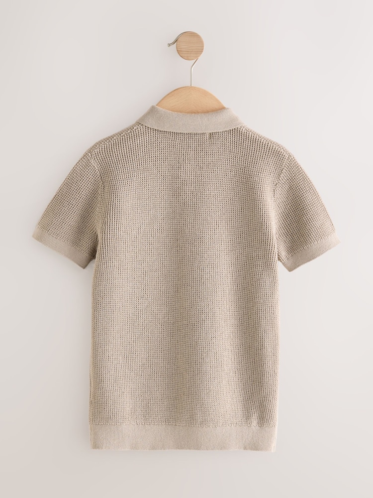 Neutral 100% Cotton Short Sleeve Knitted Popper Polo Shirt (3-16yrs) - Image 3 of 4