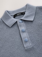 Синий - 100% Cotton Short Sleeve Knitted Popper Polo Shirt (3-16yrs) - Изображение 3 из 4