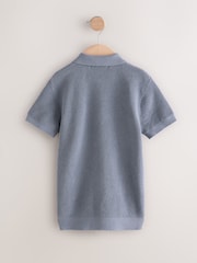 Синий - 100% Cotton Short Sleeve Knitted Popper Polo Shirt (3-16yrs) - Изображение 4 из 4