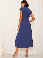 Friends Like These Blue Short Sleeve Button Detail Utility Dress - Image 4 of 4