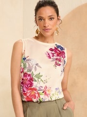Love & Roses White Ecru Floral Satin Front Jersey Back Vest - Image 1 of 4