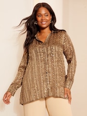 Friends Like These Brown Animal Curves Printed Dip Back Shirt - Image 1 of 8