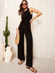 Friends Like These Black Sleeveless Tie Waist Tailored Jumpsuit - Image 1 of 4