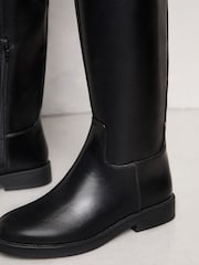 Lipsy Black Flat Long Knee High Faux Leather Riding Boots - Image 4 of 4