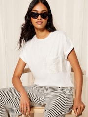 Friends Like These White Short Sleeve Crochet Pocket T-Shirt - Image 1 of 4