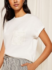 Friends Like These White Short Sleeve Crochet Pocket T-Shirt - Image 3 of 4