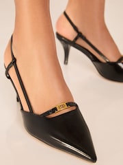 črna - Lipsy čevelj ali škorenj z visoko, ozko peto, ukrivljeno pod čevelj Pointed Strappy Faux Leather Slingback salonar - Slika 2 iz 4