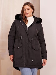 Friends Like These Black Curve Faux Fur Hood Parka Coat - Image 3 of 6