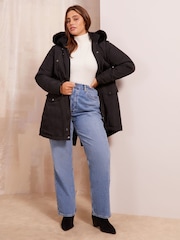 Friends Like These Black Curve Faux Fur Hood Parka Coat - Image 4 of 6