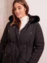 Friends Like These Black Curve Faux Fur Hood Parka Coat - Image 5 of 6