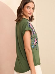 Love & Roses Green Animal Print V-Neck Satin Front T-Shirt - Image 2 of 4