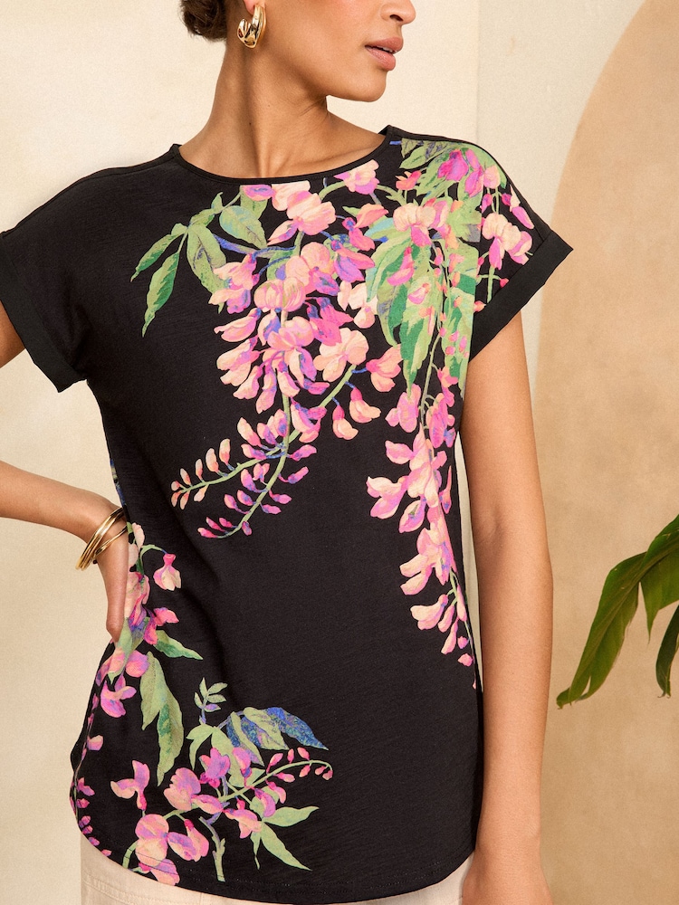 Love & Roses Black Floral Crew Neck Jersey T-Shirt - Image 2 of 4