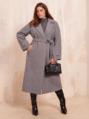 Friends Like These Grey Curve Belted Wrap Coat - Image 2 of 5