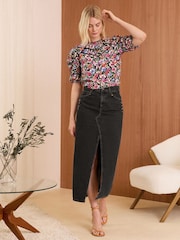 Love & Roses Printed Lace Trim Mânecă bufantă Top - Image 3 of 4