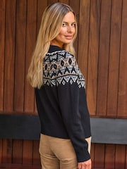Pure Collection Wool Cashmere Fairisle Black Cardigan with Diamante Button - Image 2 of 3